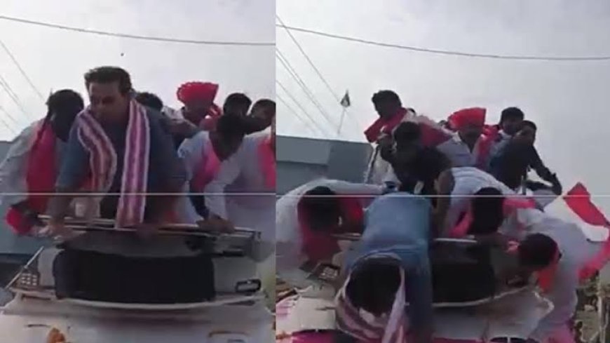 ప్రచార రథం పై నుండి పడిపోయిన మంత్రి కేటీఆర్